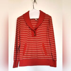 Banana Republic Womens Pullover Striped Shirt Sz M Orange Shawl Neck